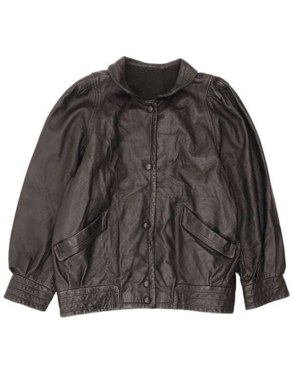 veste en cuir femme vintage UK 14 Grand Noir