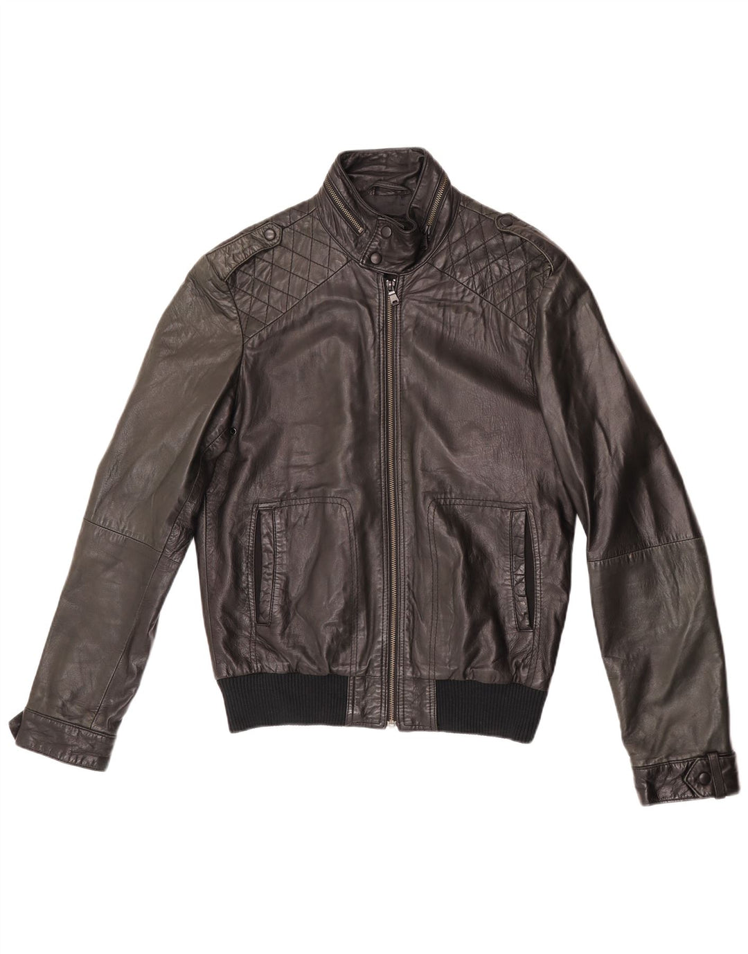ZARA Veste en cuir pour homme UK 38 Cuir noir moyen