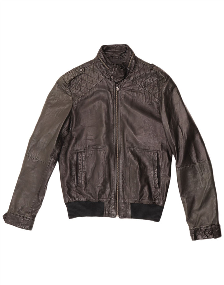 ZARA Veste en cuir pour homme UK 38 Cuir noir moyen