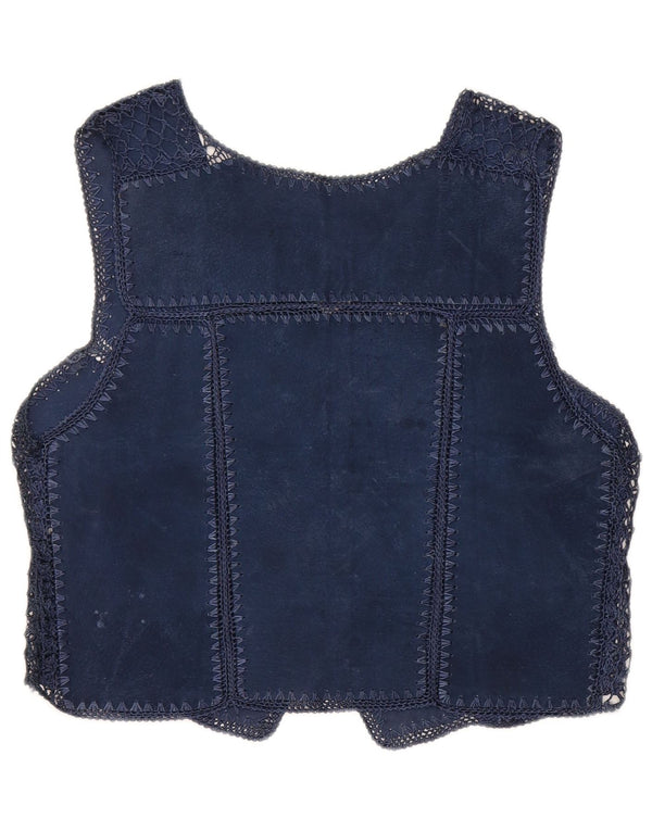 gilet en daim femme vintage UK 14 bleu marine moyen