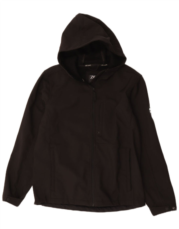 Zara Veste coupe-vent à capuche pour homme UK 40 Large Noir Polyester