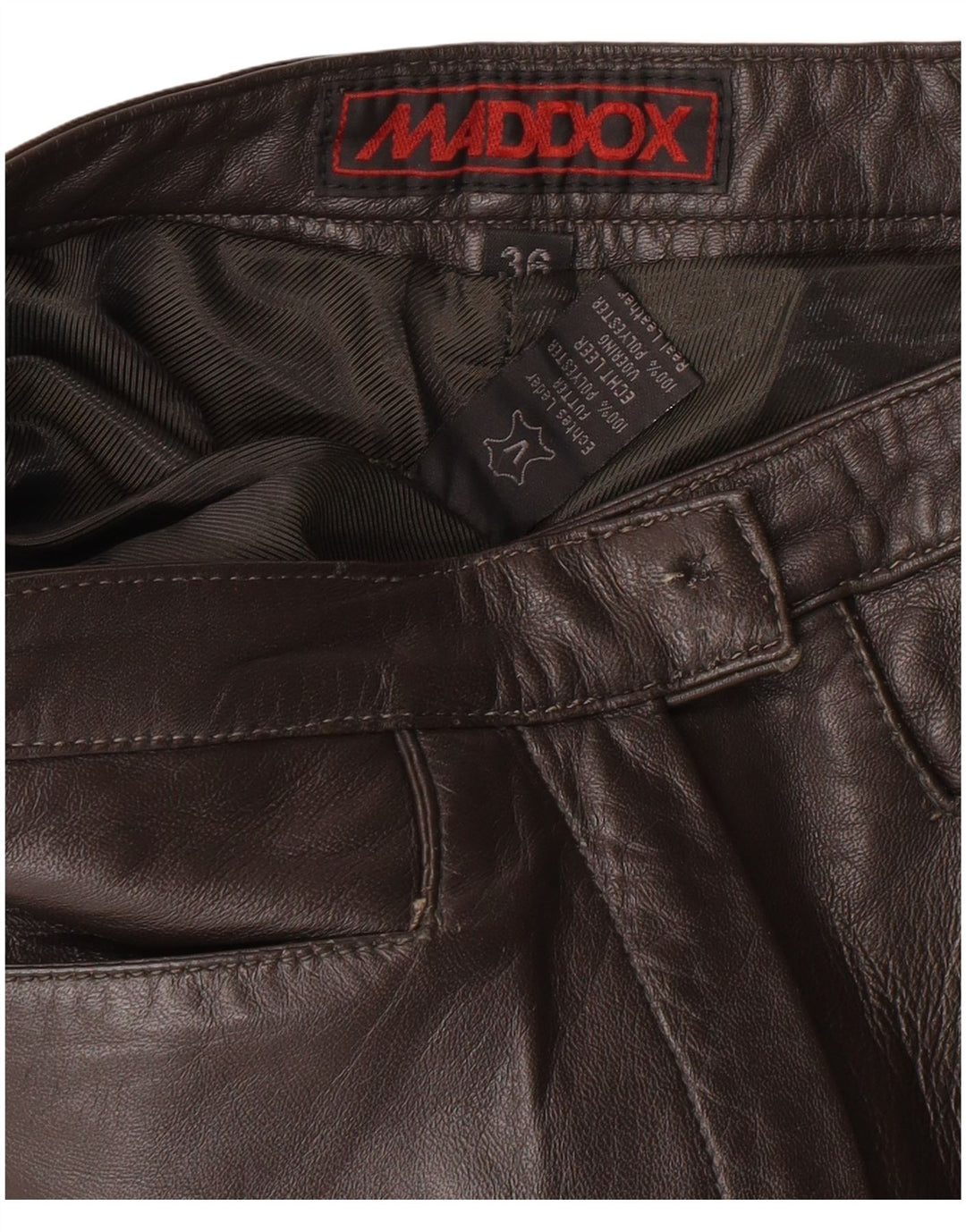 MADDOX Pantalon en cuir pour femme EU 36 Small W26 L32 Cuir marron