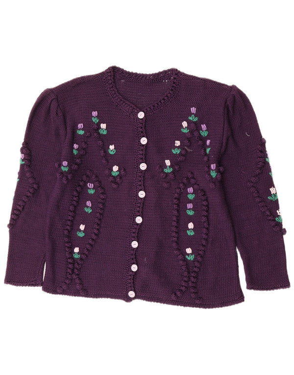 vintage Femme Cardigan Pull UK 16 Grand Violet Floral