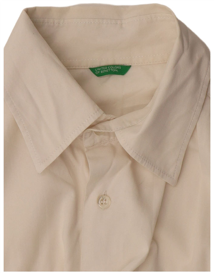 Benetton Chemise à Manches Courtes Homme Blanc Cassé Moyen