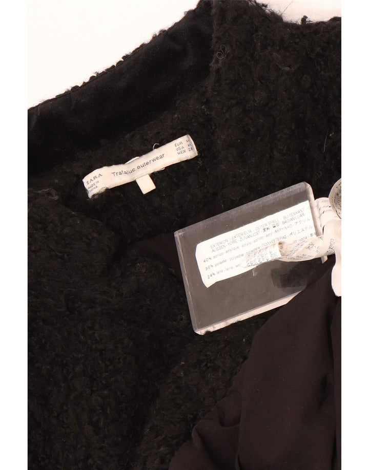 Zara Womens Teddy Open Overcoat UK 14 Moyen Noir Acrylique
