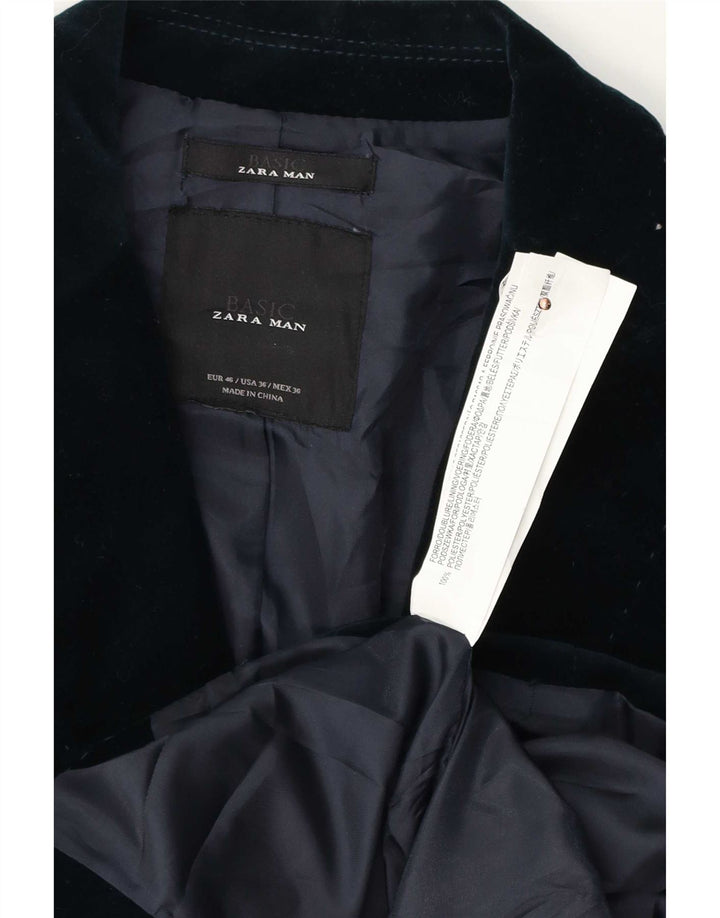Zara Veste blazer en velours à 2 boutons pour homme EU 46 Small Bleu marine Polyester