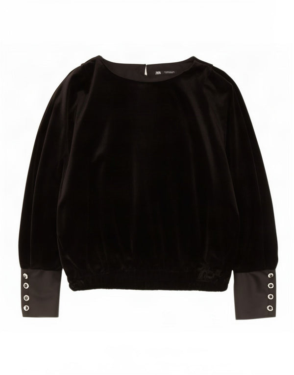 Zara Chemisier surdimensionné à manches longues en velours pour femme UK 14 Noir moyen