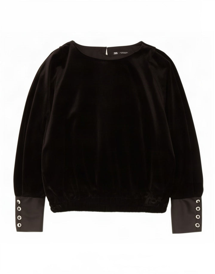 Zara Chemisier surdimensionné à manches longues en velours pour femme UK 14 Noir moyen