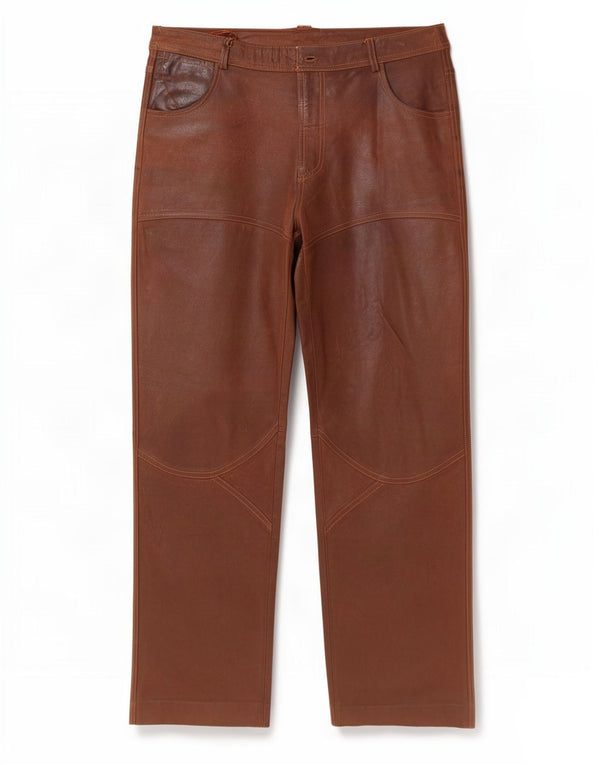 Pantalon décontracté droit en cuir vintage pour homme UK 42 Large W34 L30 Marron