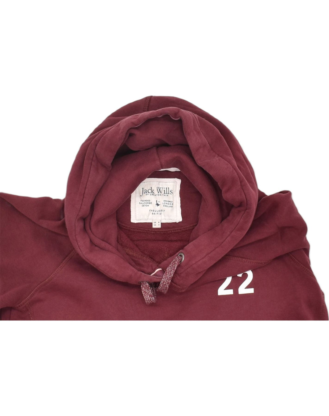 JACK WILLS Womens Graphic Hoodie Jumper UK 8 Small Burgundy Cotton | Vintage | Thrift | Second-Hand | Used Clothing | Messina Hembry 