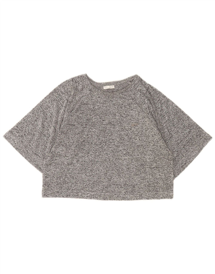 Zara Womens Crop T-Shirt Top UK 14 Gris Moyen Moucheté