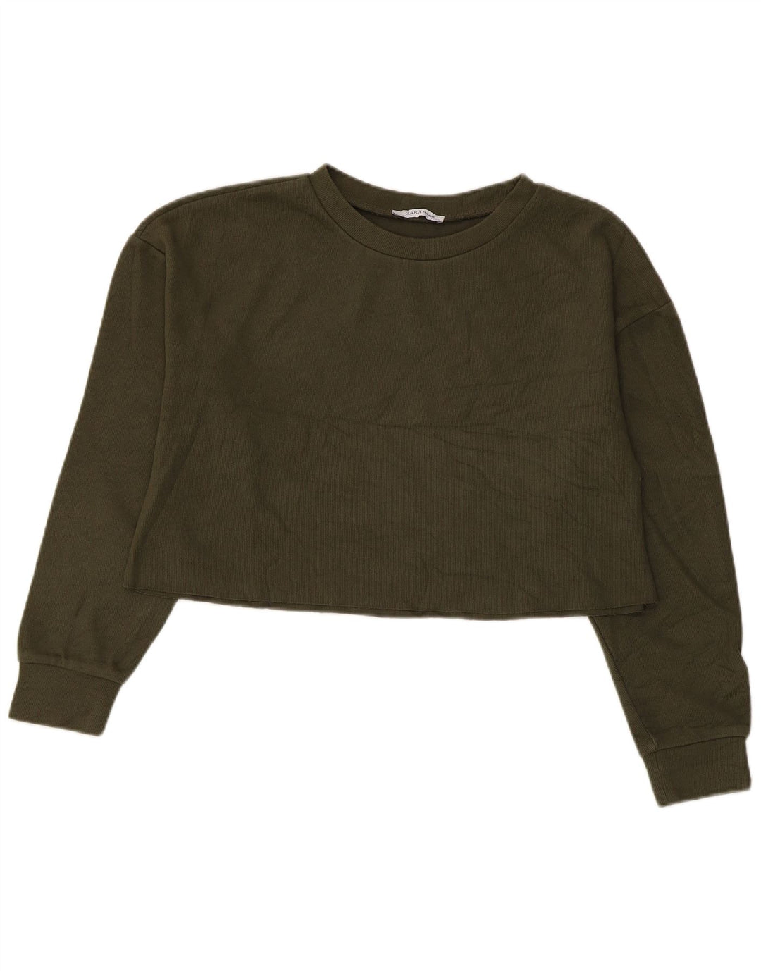 Zara Womens Crop Oversize Sweatshirt Jumper UK 10 Petit Kaki