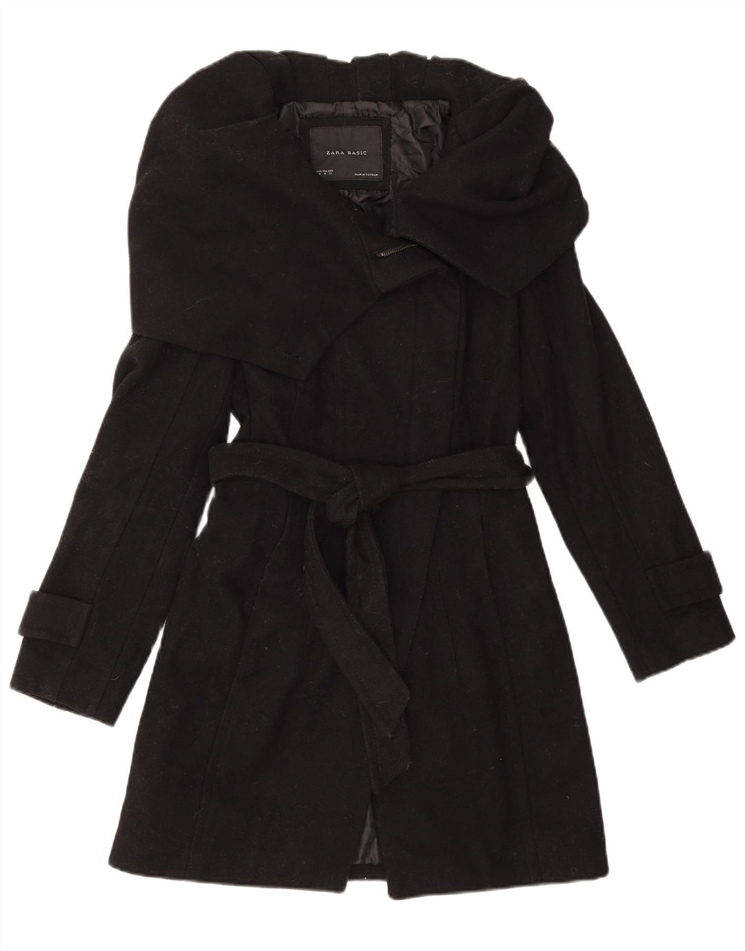 Zara Femme Trench Coat UK 12 Laine Noir Moyen