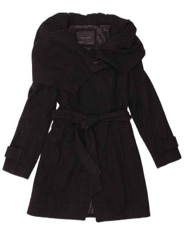 Zara Femme Trench Coat UK 12 Laine Noir Moyen