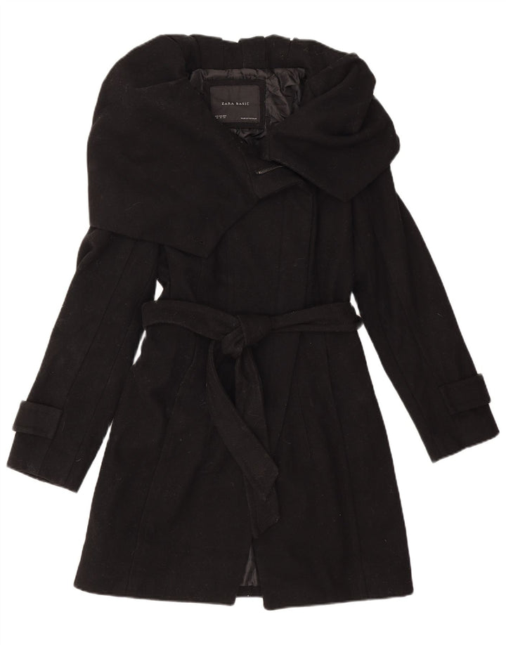Zara Femme Trench Coat UK 12 Laine Noir Moyen