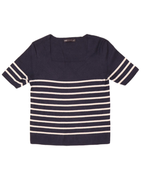 Marks & Spencer Haut court pour femme UK 12 Viscose rayé bleu marine moyen