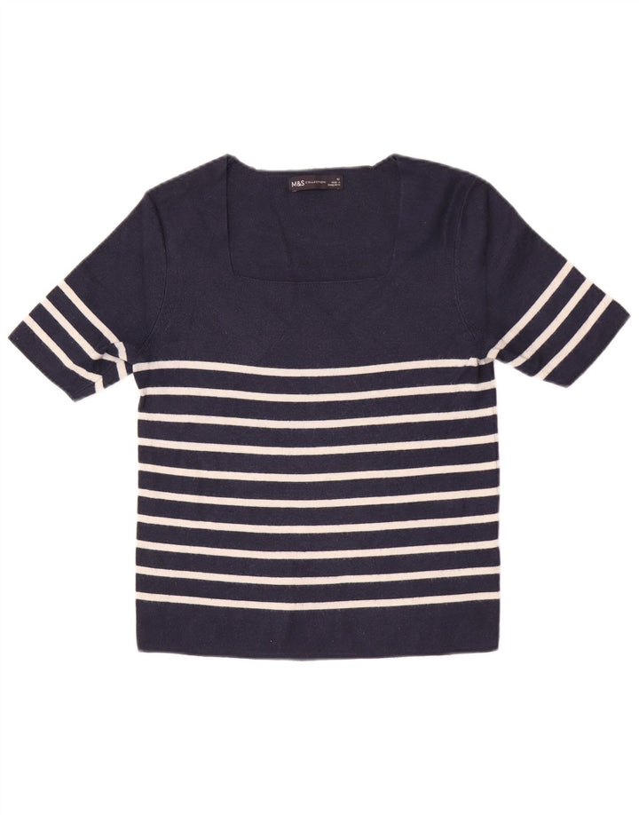 Marks & Spencer Haut court pour femme UK 12 Viscose rayé bleu marine moyen