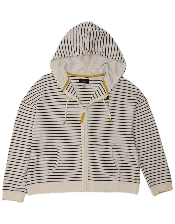 Joules Pull à capuche zippé pour femme UK 14 Grand coton rayé blanc
