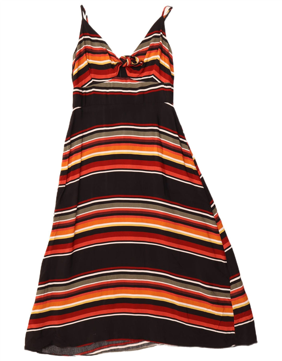 WAREHOUSE Robe d'été à nouer sur le devant pour femme UK 10 Petite viscose rayée noire