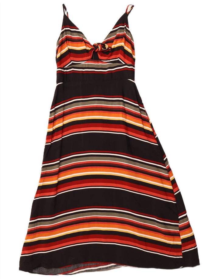WAREHOUSE Robe d'été à nouer sur le devant pour femme UK 10 Petite viscose rayée noire