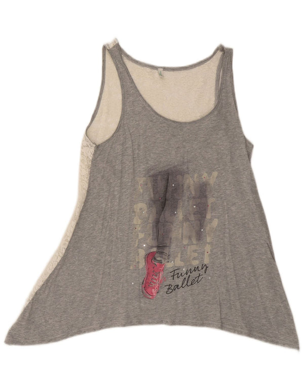 Benetton Femmes Asymétrique Graphique Débardeur UK 10 Petit Gris Floral Coton