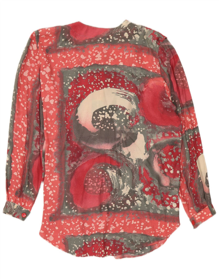 vintage Femmes Motif Abstrait Chemise À Manches Longues Blouse UK 20 2XL Rouge