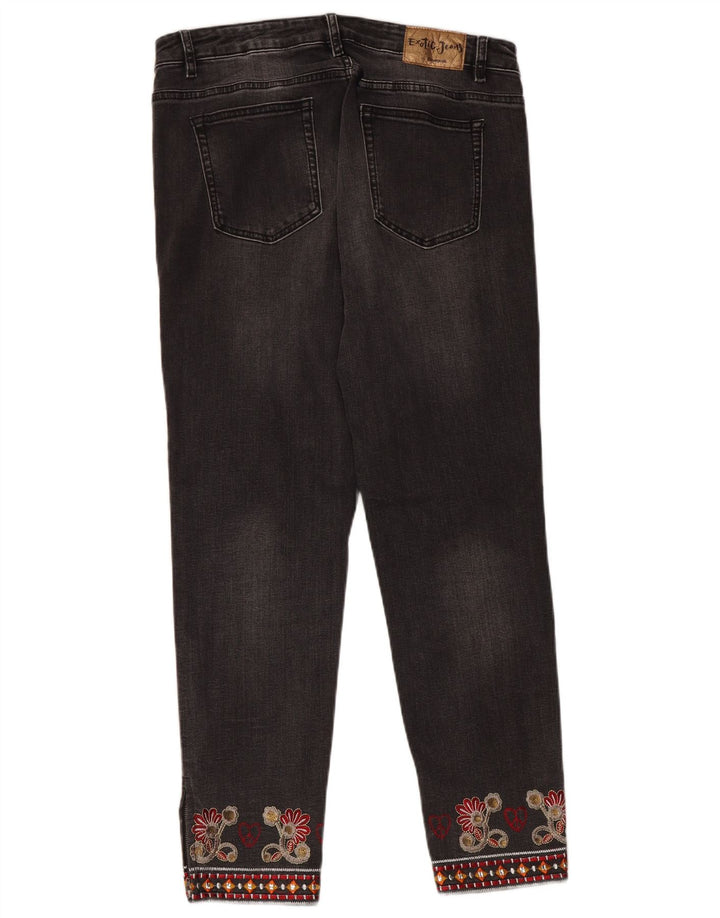 Desigual Jean droit femme W32 L28 gris fleuri
