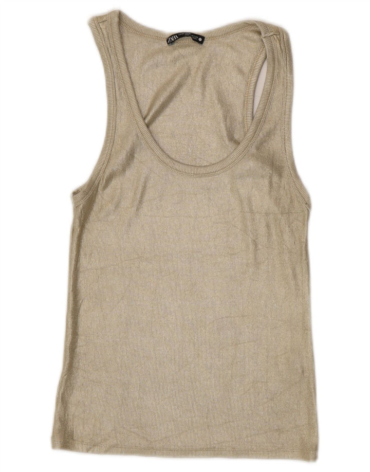 Zara Femme Débardeur UK 12 Medium Or Viscose