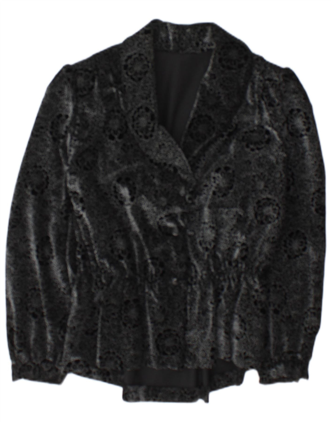 vintage Femmes 2 Bouton Blazer Veste UK 14 Moyen Noir Floral