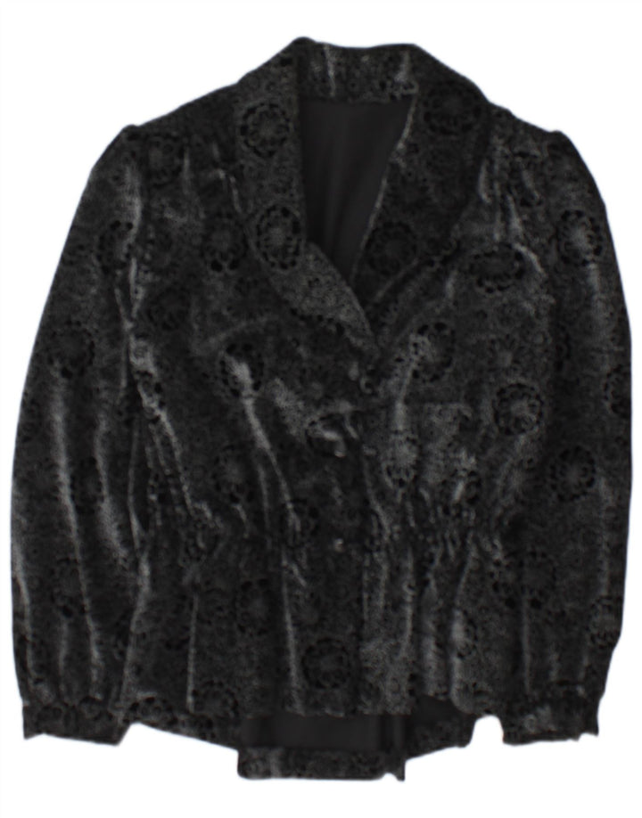 vintage Femmes 2 Bouton Blazer Veste UK 14 Moyen Noir Floral