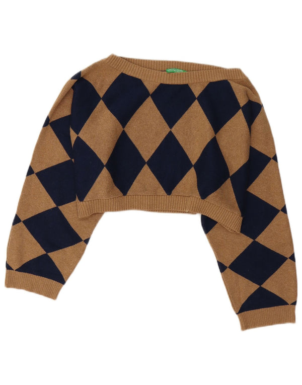 Benetton Pull ample à col bateau pour femme UK 14 Marron moyen