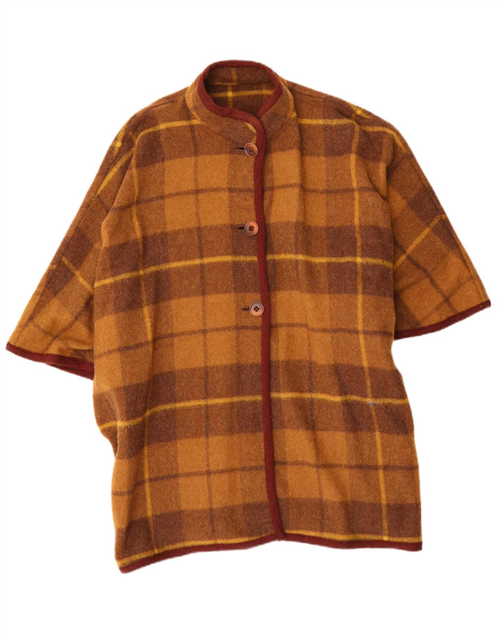 vintage Femmes Loose Fit Poncho Manteau Taille Unique Marron Plaid