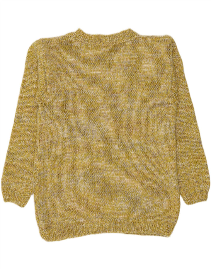 vintage Mens Boat Neck Jumper Pull Moyen Jaune Moucheté