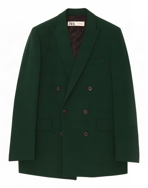 Zara Veste blazer surdimensionnée à double boutonnage pour femme UK 6 XS Vert Viscose