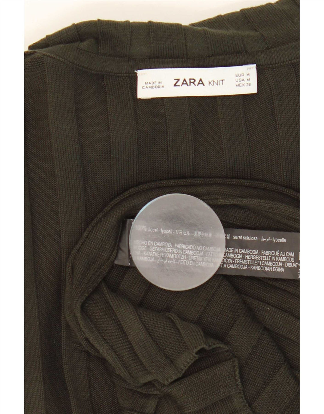 Zara Femme Top Manches Longues UK 12 Medium Kaki Lyocell