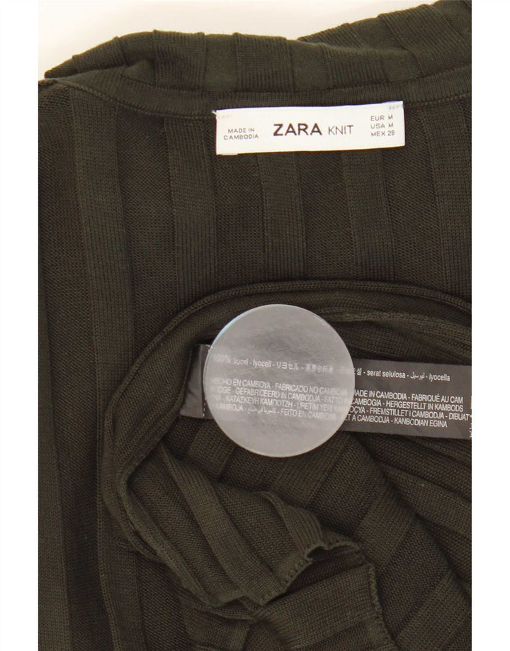 Zara Femme Top Manches Longues UK 12 Medium Kaki Lyocell