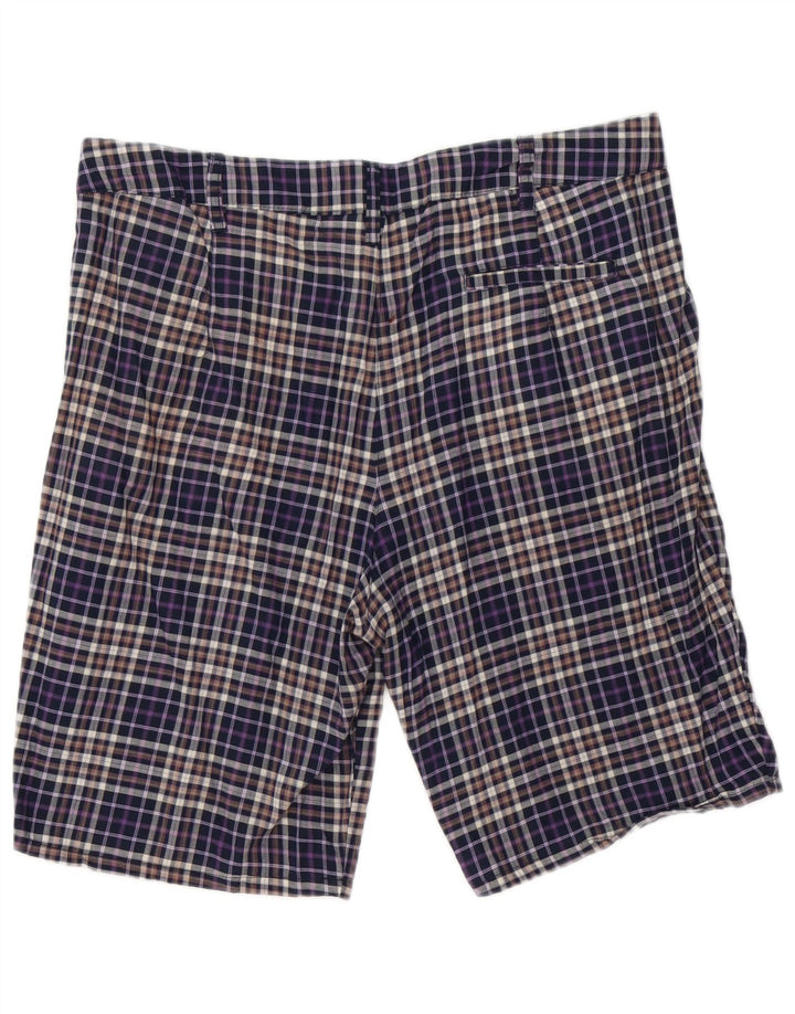 Zara Short Chino Homme Large W30 Bleu Marine à Carreaux Coton