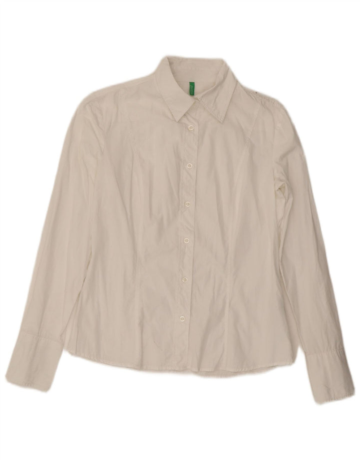 Benetton Chemise Femme UK 14 Coton Blanc Moyen