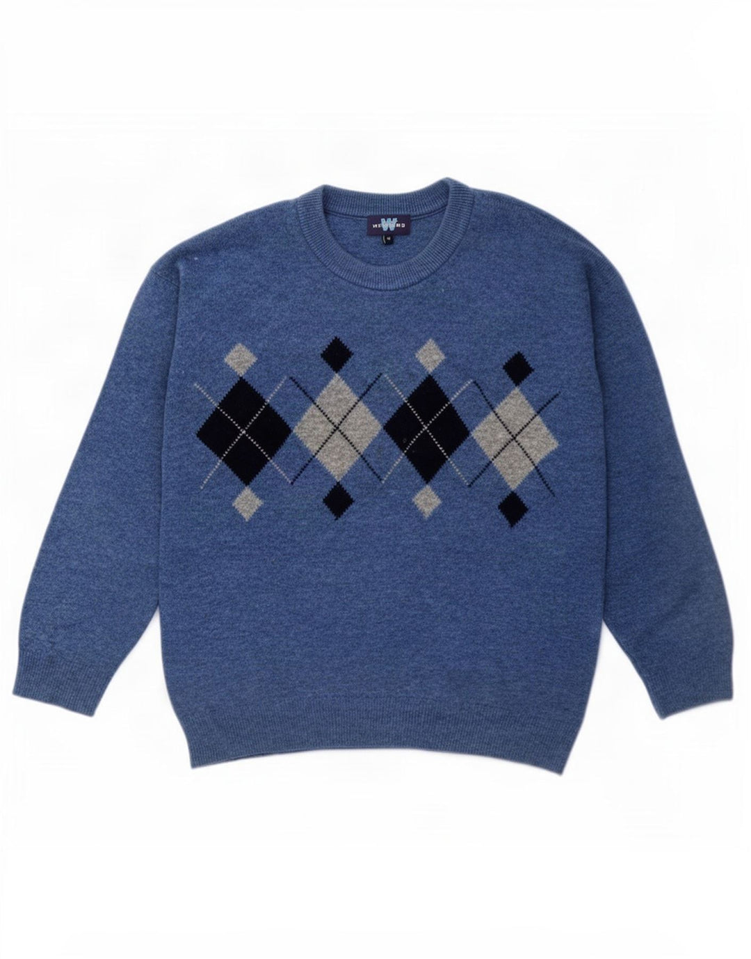 Weekend Homme Pull Col Rond Bleu Moyen Argyle/Diamant Laine