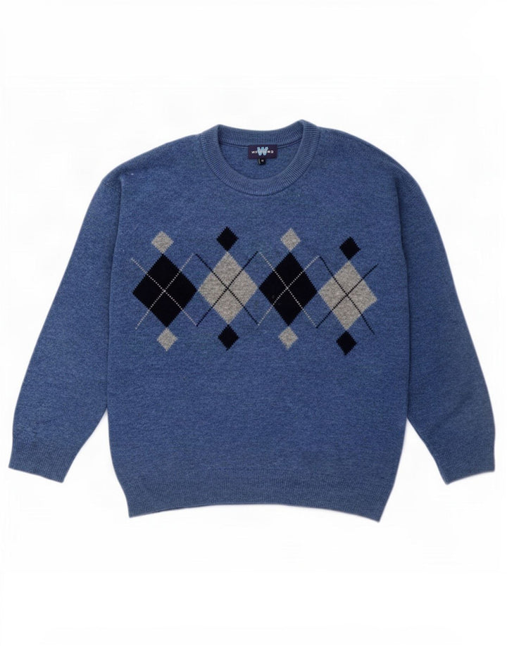 Weekend Homme Pull Col Rond Bleu Moyen Argyle/Diamant Laine