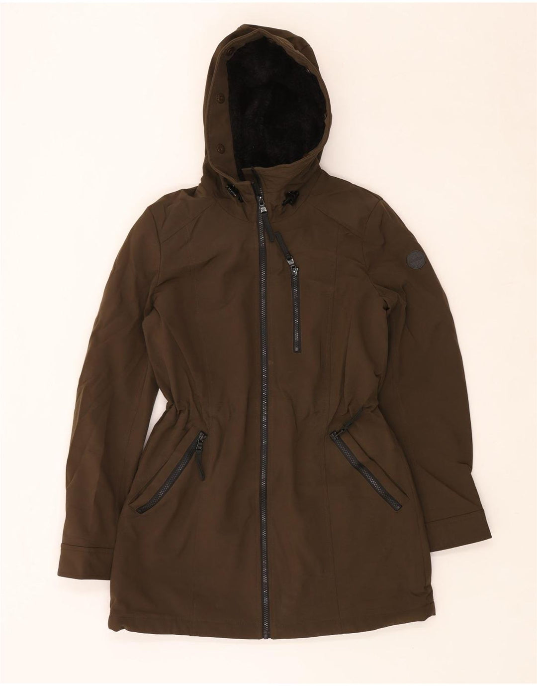 Calvin Klein Veste parka à capuche surdimensionnée pour femme UK 6 XS Marron Polyester