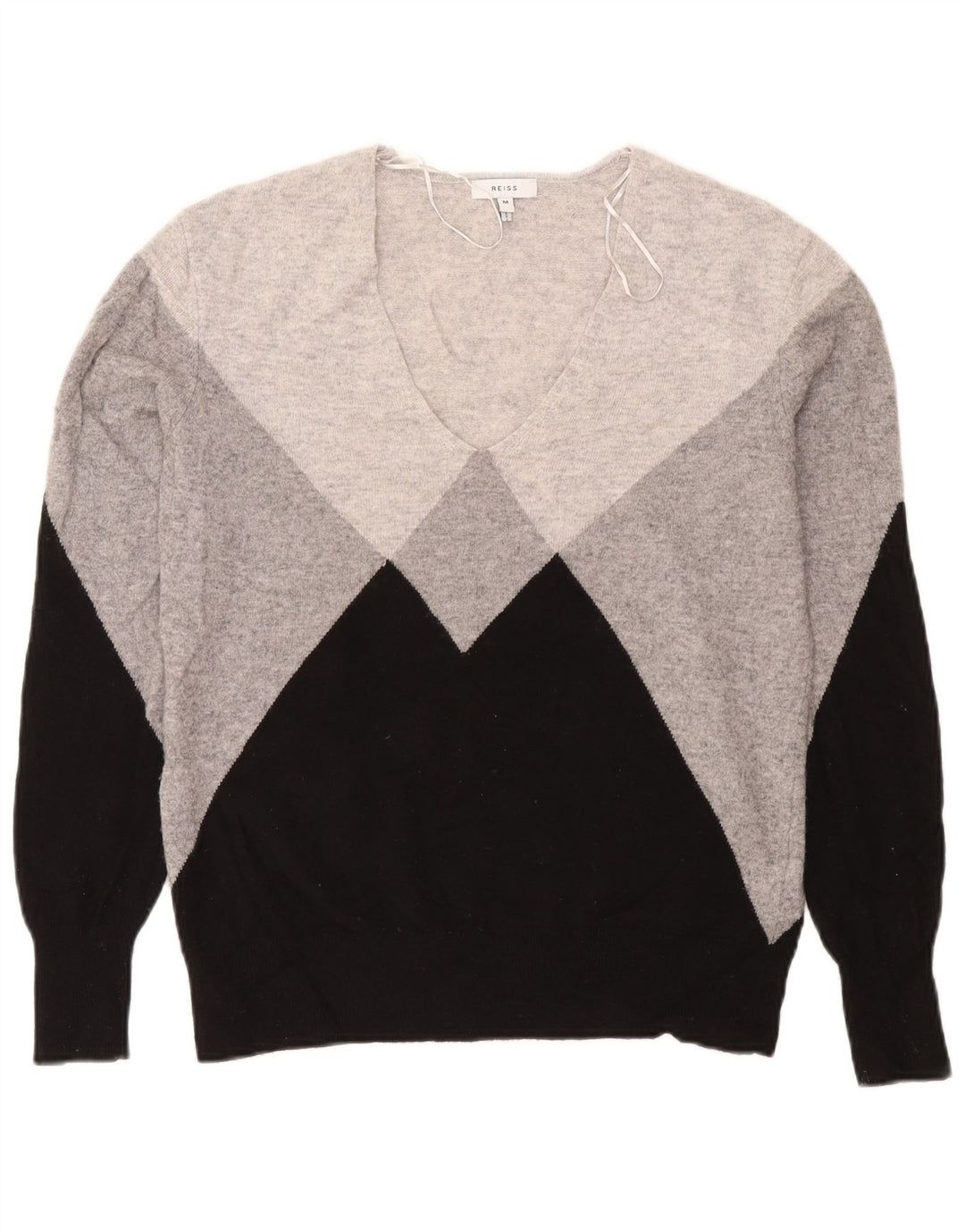 Reiss Pull col V pour femme UK 44 Laine color block Gris moyen