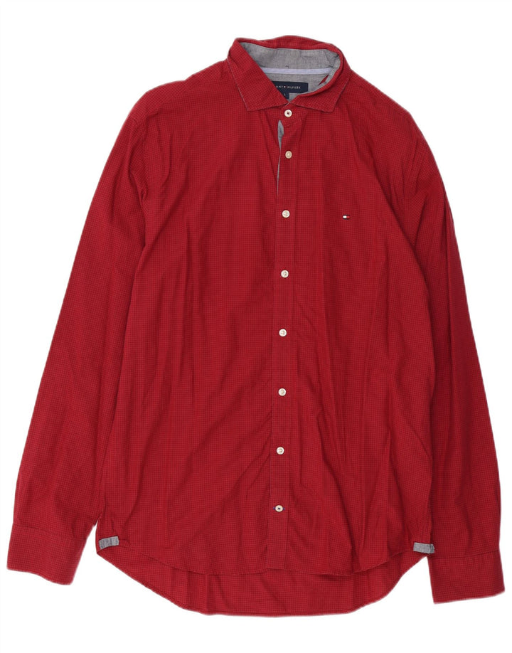 TOMMY HILFIGER Mens Shirt Large Red Gingham Cotton Vintage Tommy Hilfiger and Second-Hand Tommy Hilfiger from Messina Hembry 