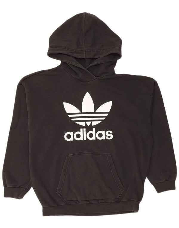 Adidas Pull à capuche surdimensionné graphique pour femme UK 14 en coton noir moyen
