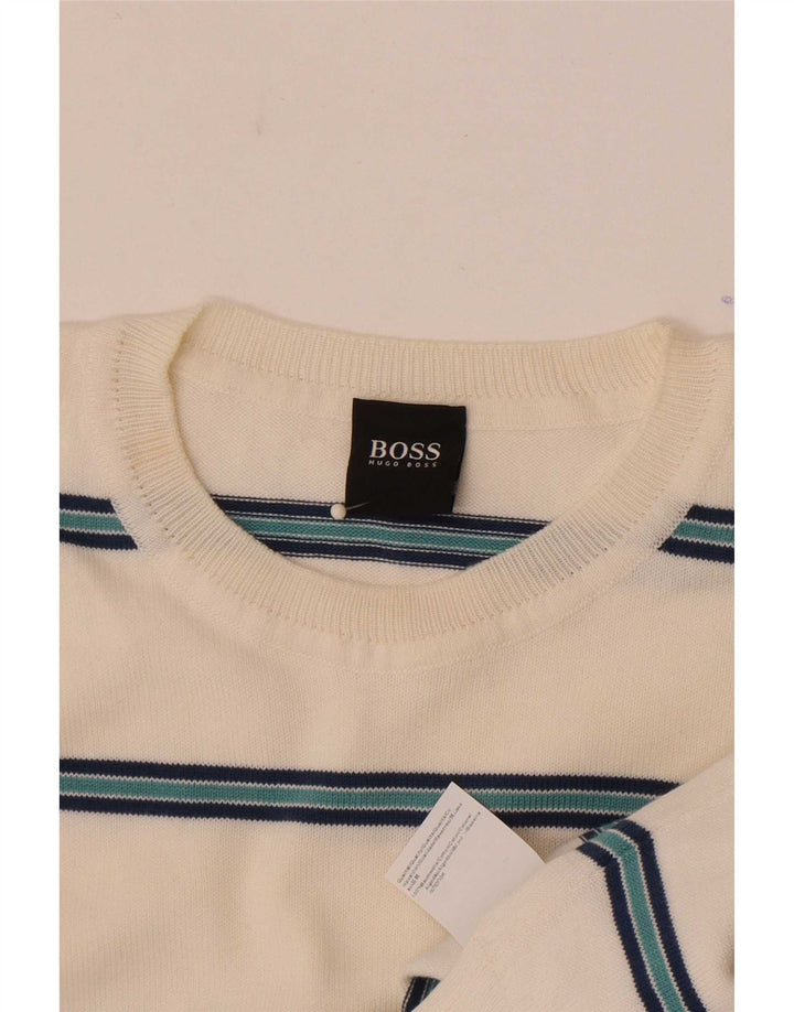 HUGO BOSS Pull ras du cou en coton rayé blanc moyen