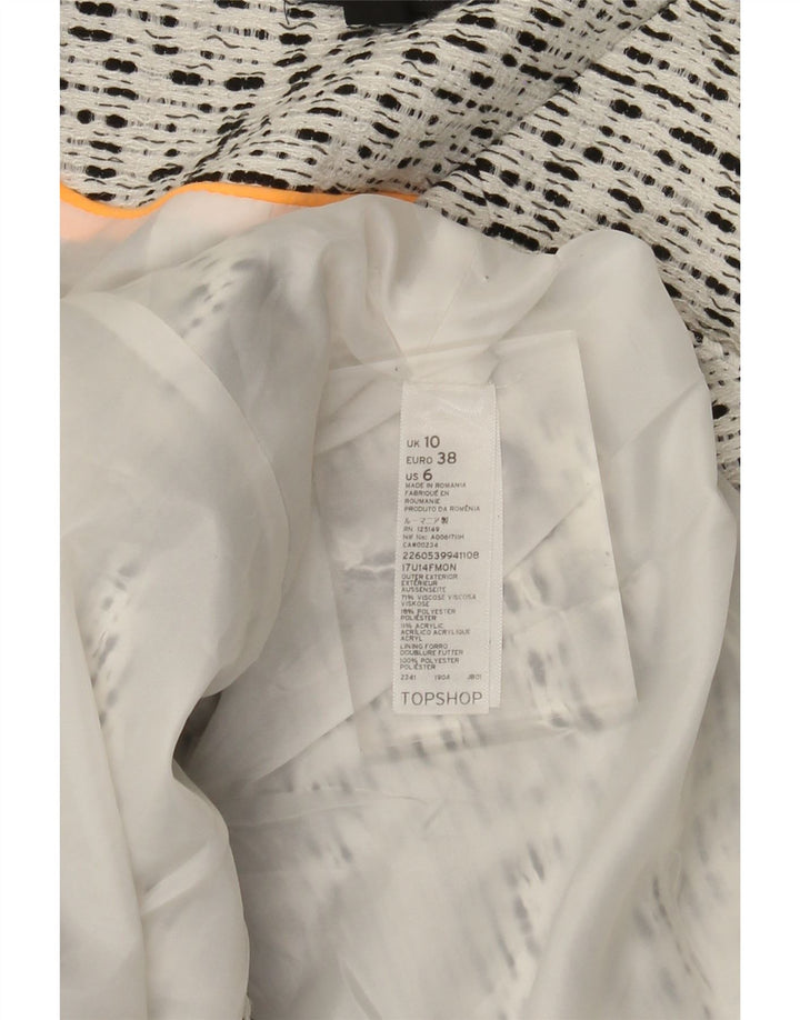 Topshop Veste Blazer Ouverte Femme UK 10 Petite Viscose Mouchetée Blanche