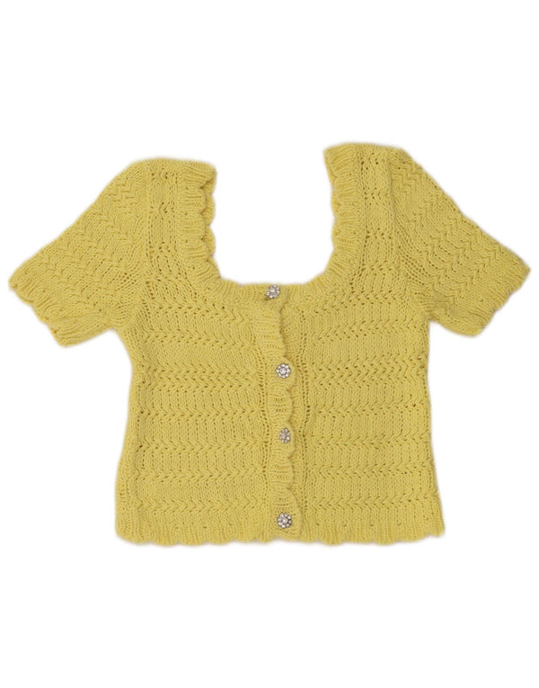Zara Womens Crop Short Sleeve Cardigan Sweater UK 10 Petit Coton Jaune