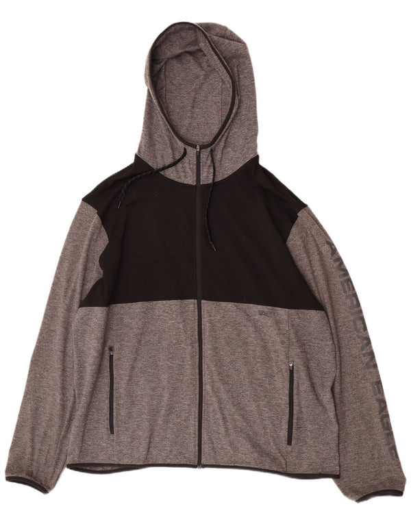 American Eagle Pull à capuche zippé graphique pour homme 2XL Gris Colorblock