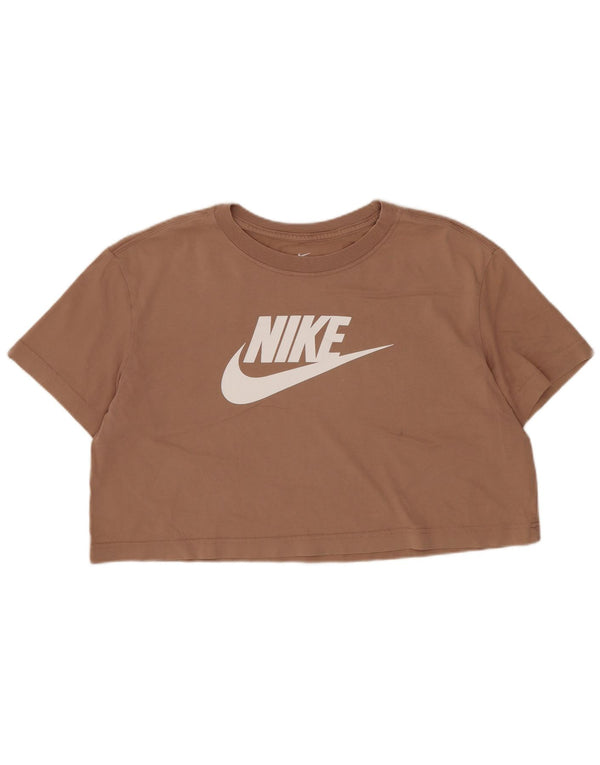 Nike Womens Crop Graphic T-Shirt Top UK 14 Coton Beige Moyen