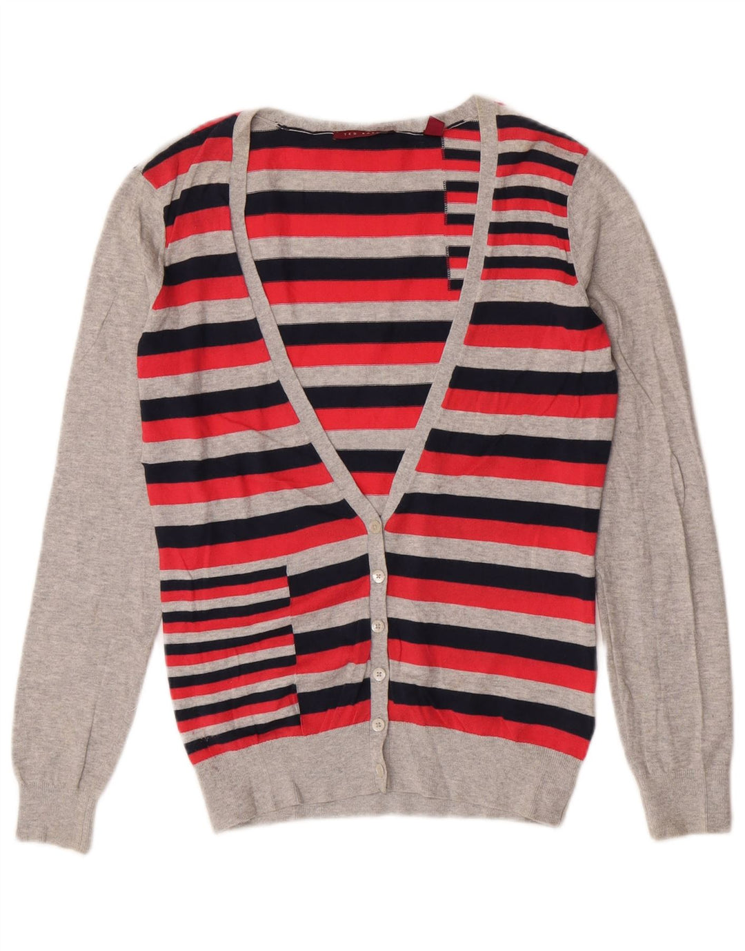Ted Baker Cardigan pour femme Taille 2 Petit coton rayé rouge